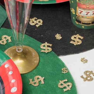Confettis de table  - 6 Confettis de table en carton dollars casino  : illustration