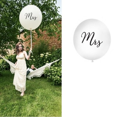 Mariage thme Mr & Mrs  - Ballon de baudruche gant 1 m blanc imprim noir Mrs : illustration