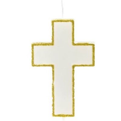 Dcoration de Fte, Anniversaire, Mariage, Baptme  - Bougie Communion Croix Paillete - Or : illustration