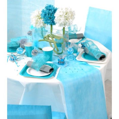 Promotions  - Chemin de Table Fanon Bleu Ciel 5 m x 30 cm : illustration