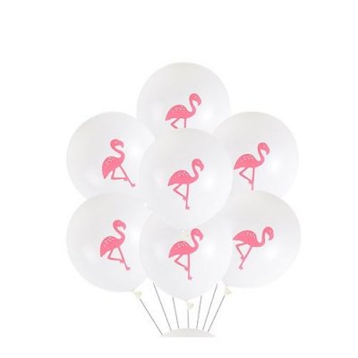 Mariage thme exotique tropical  - 5 ballons gonflables flamant rose - fuchsia et blanc : illustration