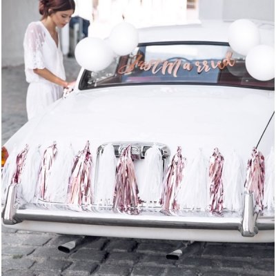 Decoration Mariage  - Kit dco voiture Just married rose gold et blanc  : illustration