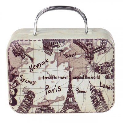 Dco de table Communion  - 5 Botes drages mini valises en mtal Travel : illustration