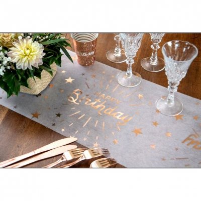 Mariage thme Rose Gold  - Chemin de table Happy Birthday rose Gold 5 m : illustration