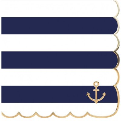 Mariage thme mer  - 16 serviettes marinire et ancre dore 33x33cm  : illustration