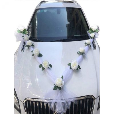 Mariage thme champtre  - Kit dco voiture des maris - Guirlande de roses artificielles ... : illustration