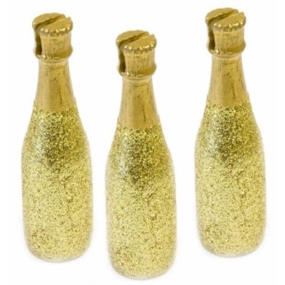 Dcoration de Fte, Anniversaire, Mariage, Baptme  - 3 marque-places bouteilles de champagne or : illustration