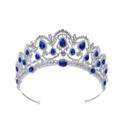 Mariage thme mer  - Diadme Mariage Serre tete Argent Cristal Bleu Royal  : illustration