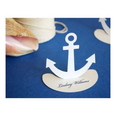 Mariage thme mer  - 10 Marque places ancre marine blanc : illustration