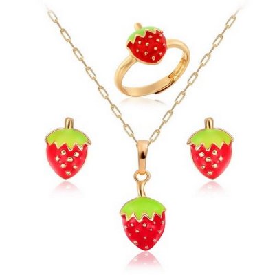 Bijoux de mariage : boucles d'oreille  - Parure bijoux fraise plaqu or et mail 3 pices  : illustration