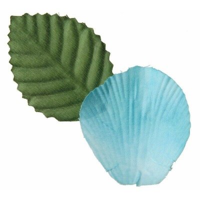 Ptales pour dcoration de table  - 100 Ptales de rose artificiels bleu ciel avec feuilles : illustration