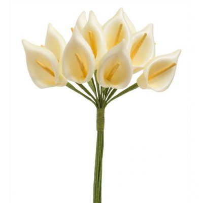 Dco de table Communion  - Fleur Mariage - 12 petites Arum sur tige - ivoire : illustration