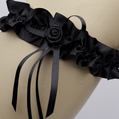 Jarretire Mariage  - Jarretire mariage en satin noir ruban et fleur de ... : illustration