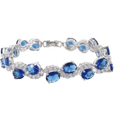Bijoux de Mariage  - Bijou Mariage Bracelet Strass Clair et Bleu Navy 