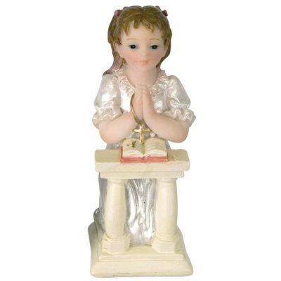 Contenant dragees pour communion  - Figurine Sujet Communion Fille Agenouille 7,5 cm : illustration