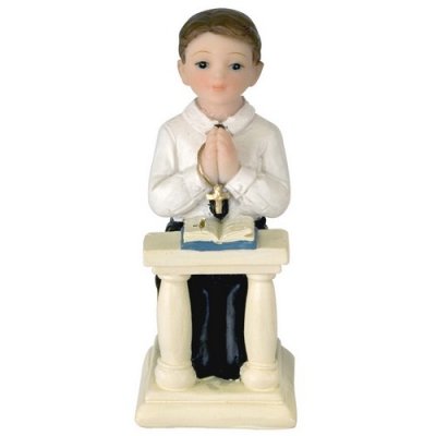 ARCHIVES  - Figurine sujet de communion garon agenouill : illustration
