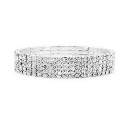 Bijoux de mariage : bracelets  -  Bracelet Extensible Argent 4 Rangs Strass Clair ... : illustration