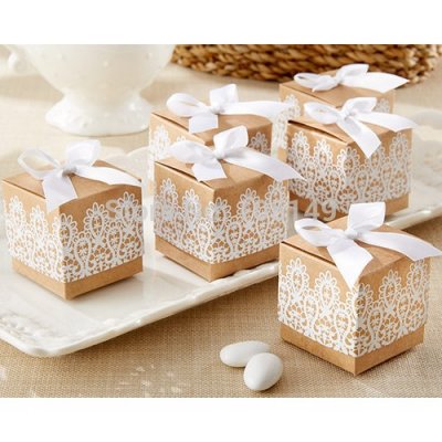 Contenant dragees pour communion  - Boite  Drages Kraft Dentelle (Lot de 10) Dco Mariage : illustration