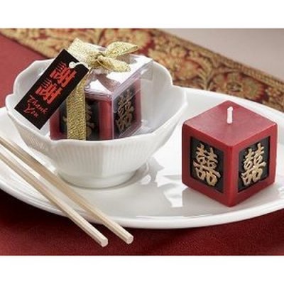 Dcoration de Table  - Mariage theme asiatique bougie rouge et or : illustration