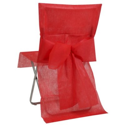 Housses de chaise mariage  - Housses de Chaise Mariage Rouge avec Noeud x 8 : illustration