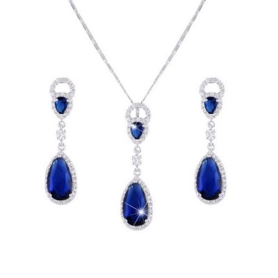 Bijoux de Mariage  - Parure Mariage Bijoux Argent Cristal Bleu Royal : illustration