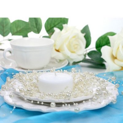 Perles pour dcoration de table  - Guirlande de Perles Ivoire Dco Table Mariage  : illustration