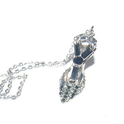 Bijoux de Mariage  - Pendentif escarpin plaqu argent cristal noir : illustration
