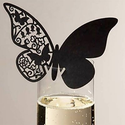 Mariage thme champtre  - Marque-place Papillon Dentelle noir (lot de 10) : illustration