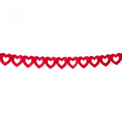 Mariage thme With Love  - Guirlande coeurs rouge 3,60 m en papier ignifug : illustration