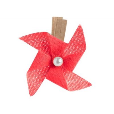Dcoration de Communion  - Moulin  vent rouge perle blanche sur pince (x6) : illustration