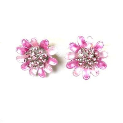 Bijoux de Mariage  - Boucles d'oreilles femme fleur mail rose cristal ... : illustration