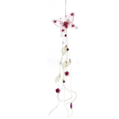 ARCHIVES  - Guirlande suspension papillon fleurs et perles bordeaux : illustration
