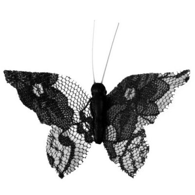 Mariage thme papillons  - 4 papillons en dentelle noire sur pince : illustration