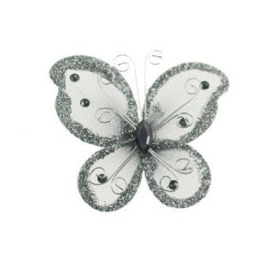 Mariage thme papillons  - Papillon Pierre et Paillettes Argent (lot de 10) : illustration
