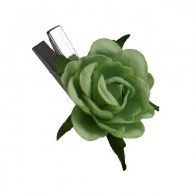 ARCHIVES  - Sachet de 10 roses vert anis sur pince argent : illustration