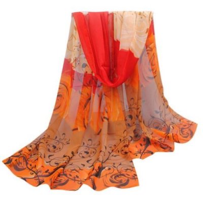 Etoles mariage et foulards  - Foulard charpe tole dgrad rouge / orange / noir : illustration
