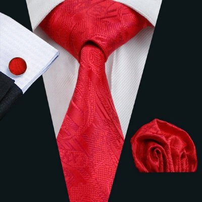 Mariage Homme  - Cravate Rouge Boutons de Manchette Pochette : illustration
