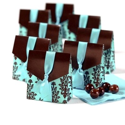 Boites de drages en carton  - 10 Boites  Drages Mariage Turquoise et Chocolat  : illustration