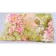 Foulard charpe tole vert  fleurs rose en soie polyester : illustration