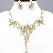 Parure bijou mariage ton or jaune perles ivoire et oxyde de zirconium