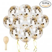 10 ballons de baudruche transparents avec confettis or 