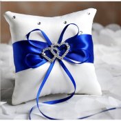 Coussin Mariage Blanc et Bleu Marine- Coeur Strass - 20x20 cm