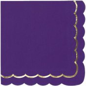  16 Serviettes festonnées, en papier Violet et or - 33x33cm